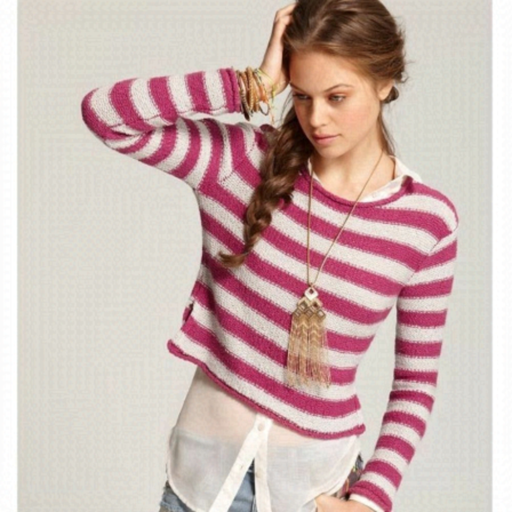 Free People “Beach” Stripe Crop Sweater